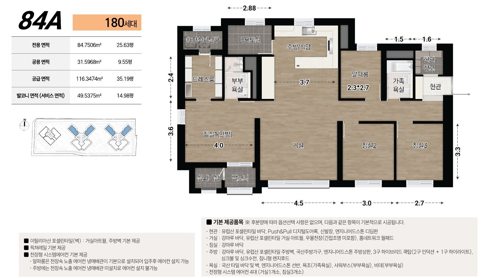 84A 타입 평면과 면적 안내